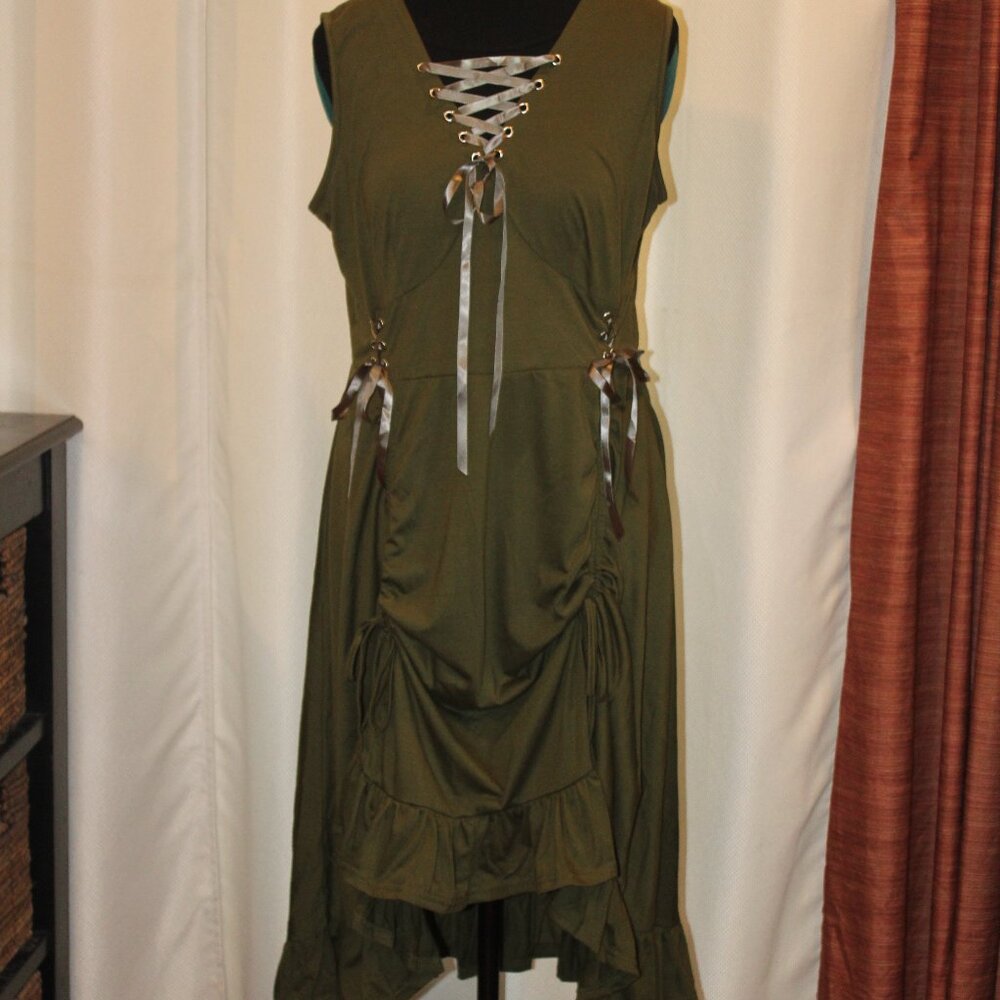 Steampunk Gothic Renaissance Victorian maxi DRESS Olive Green NWT Sz XL - Picture 4 of 8